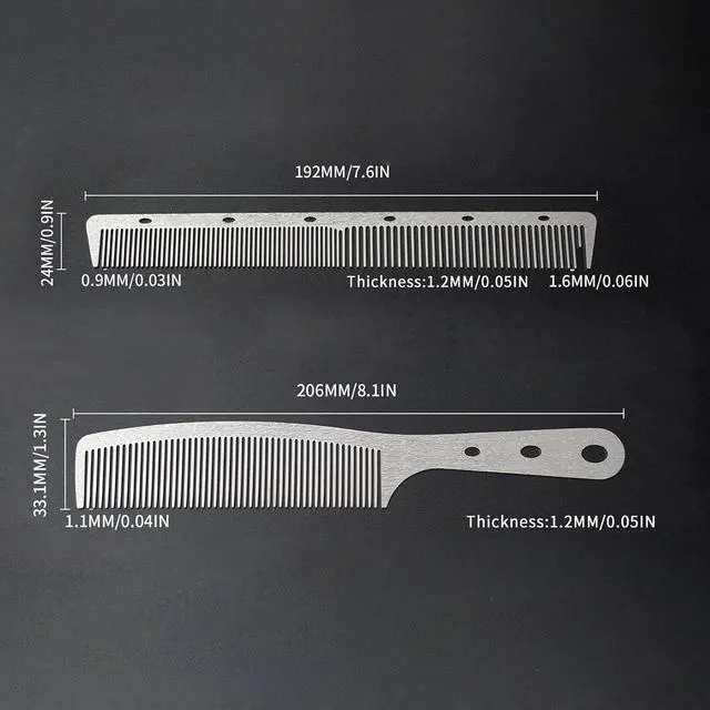 Alt view image 6 of 7 - 2 Pcs Metal Comb, Stainless Steel Fine Tooth Comb, Unbreakable Teeth Design, Anti Static comb, Heat Resistant, Professional Barber Comb Set, hair combs for men, Wood Grain Design