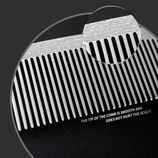 Alt view image 4 of 7 - 2 Pcs Metal Comb, Stainless Steel Fine Tooth Comb, Unbreakable Teeth Design, Anti Static comb, Heat Resistant, Professional Barber Comb Set, hair combs for men, Wood Grain Design