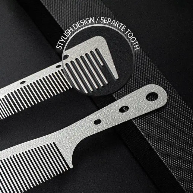 Alt view image 5 of 7 - 2 Pcs Metal Comb, Stainless Steel Fine Tooth Comb, Unbreakable Teeth Design, Anti Static comb, Heat Resistant, Professional Barber Comb Set, hair combs for men, Wood Grain Design