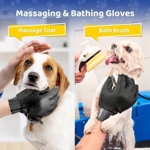 Alt view image 3 of 6 - Pet Hair Removal Glove with 255 Silicone Tips for Dogs & Cats, Right Gray | 2-in-1 Deshedding & Massage Mitt, 5-Finger Flexible Design, for Bathing & Grooming, Safe for Long/Short/Curly Hair Pets