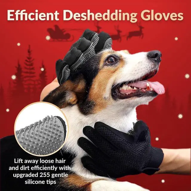 Alt view image 2 of 6 - Pet Hair Removal Glove with 255 Silicone Tips for Dogs & Cats, Right Gray | 2-in-1 Deshedding & Massage Mitt, 5-Finger Flexible Design, for Bathing & Grooming, Safe for Long/Short/Curly Hair Pets
