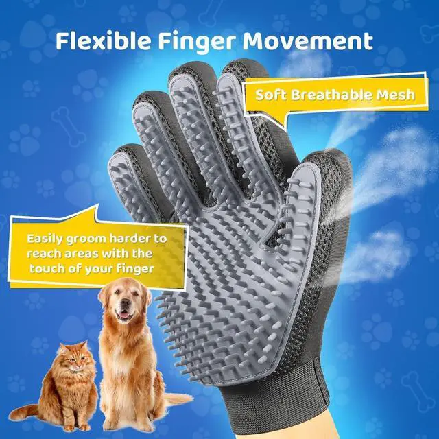 Alt view image 4 of 6 - Pet Hair Removal Glove with 255 Silicone Tips for Dogs & Cats, Right Gray | 2-in-1 Deshedding & Massage Mitt, 5-Finger Flexible Design, for Bathing & Grooming, Safe for Long/Short/Curly Hair Pets