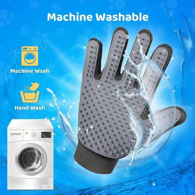 Alt view image 6 of 6 - Pet Hair Removal Glove with 255 Silicone Tips for Dogs & Cats, Right Gray | 2-in-1 Deshedding & Massage Mitt, 5-Finger Flexible Design, for Bathing & Grooming, Safe for Long/Short/Curly Hair Pets