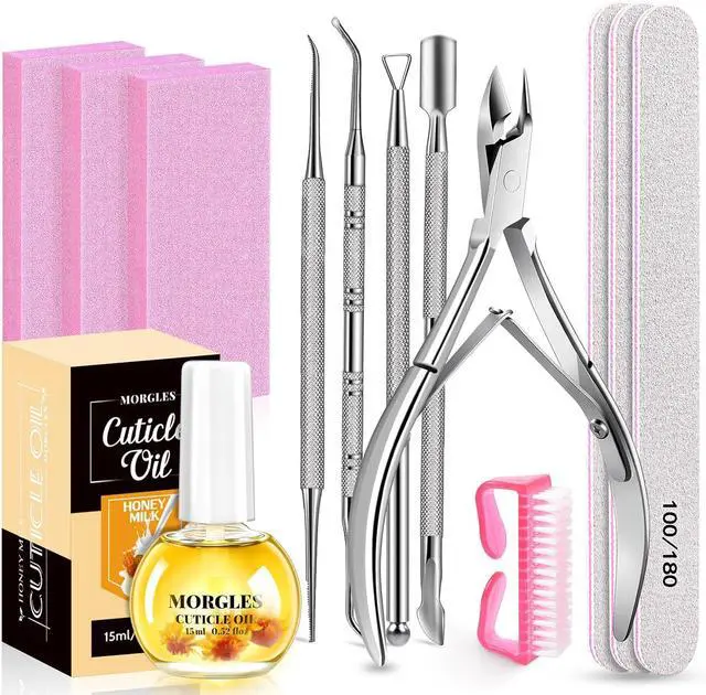 Main image of Nail File and Buffer Blocks with Nail Care Kit | 13 Pcs Manicure Kit for Women, with Milk and Honey Cuticle Oil, Cuticle Trimmer Set