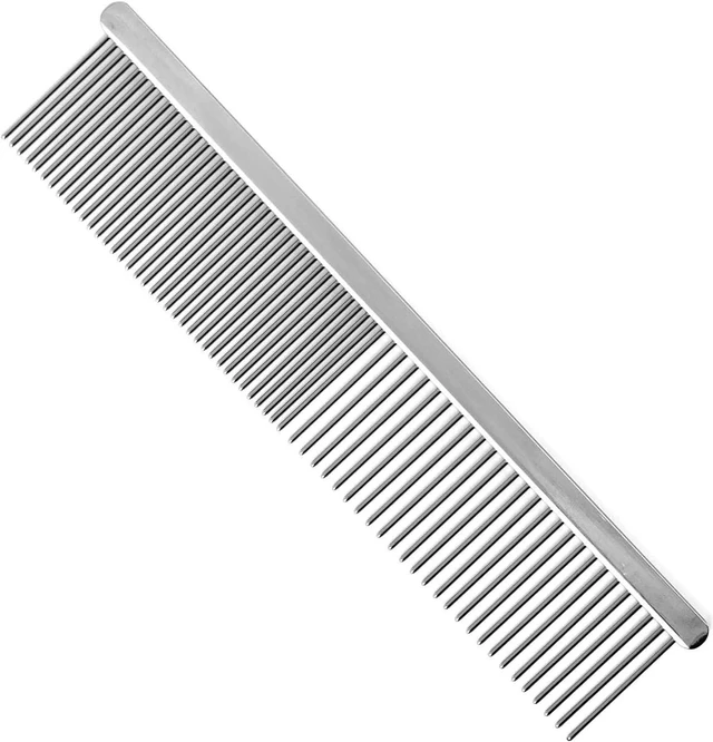 Alt view image 3 of 7 - Flat Back Pet Grooming Comb Chrome Plated Steel Comb with Fine & Coarse Teeth for Dogs, Cats, Puppies Detangling, Deshedding, Dematting Tool for Long or Short Hair - 7.5" L, 1-1/4" teeth