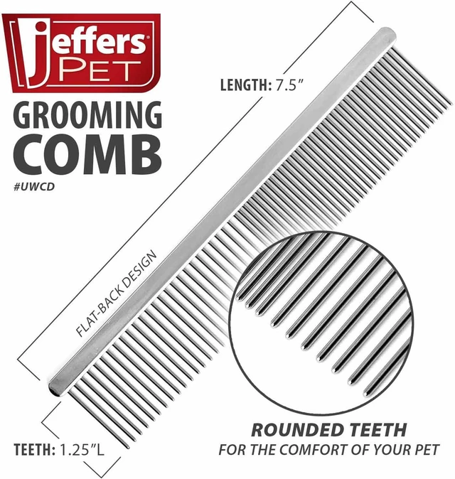 Alt view image 2 of 7 - Flat Back Pet Grooming Comb Chrome Plated Steel Comb with Fine & Coarse Teeth for Dogs, Cats, Puppies Detangling, Deshedding, Dematting Tool for Long or Short Hair - 7.5" L, 1-1/4" teeth