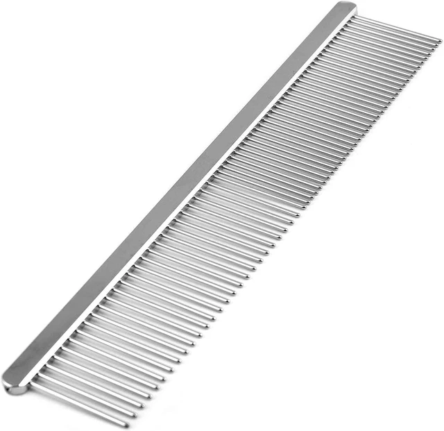 Alt view image 4 of 7 - Flat Back Pet Grooming Comb Chrome Plated Steel Comb with Fine & Coarse Teeth for Dogs, Cats, Puppies Detangling, Deshedding, Dematting Tool for Long or Short Hair - 7.5" L, 1-1/4" teeth
