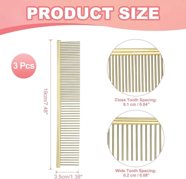 Alt view image 2 of 7 - Dog Cat Comb, Pet Combs Stainless Steel Teeth with Rounded Ends for Knots Mats Loose Hair Removal, 7.5IN (Gold Plated, 3 Pack), Grooming Tool Intended for Long Curly Hair Pet