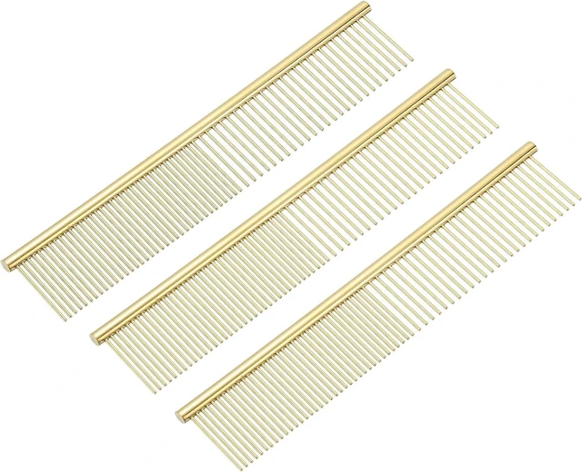 Main image of Dog Cat Comb, Pet Combs Stainless Steel Teeth with Rounded Ends for Knots Mats Loose Hair Removal, 7.5IN (Gold Plated, 3 Pack), Grooming Tool Intended for Long Curly Hair Pet