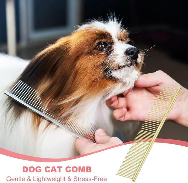 Alt view image 5 of 7 - Dog Cat Comb, Pet Combs Stainless Steel Teeth with Rounded Ends for Knots Mats Loose Hair Removal, 7.5IN (Gold Plated, 3 Pack), Grooming Tool Intended for Long Curly Hair Pet