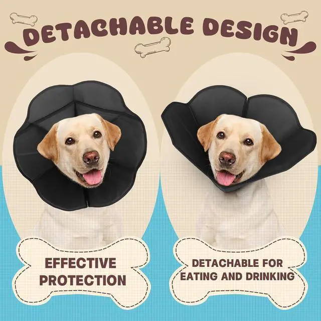 Alt view image 2 of 7 - Dog Cone Collar Alternative, Partially Detachable Hard & Heavy Cone for Lab Golden GSD (Small&Medium Sized), Elizabethan Adjustable Protective Dog Neck Head Recovery Cone After Surgery Anti Licking