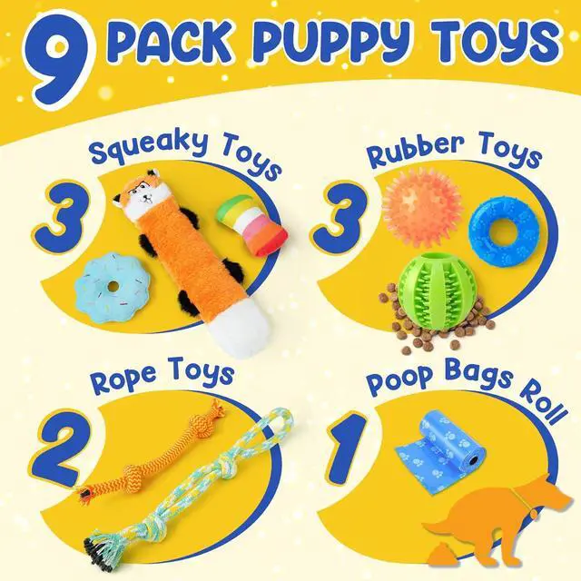 Alt view image 2 of 7 - Puppy Toys for Teething, 9 Pack Cute Dog Chew Toys for Small Dogs | Tough Plush, Treat Ball & Ropes, Squeaky Toys with Crinkle, Keep Dogs Busy for Boredom, Tug of War, Suitable for Small Breed