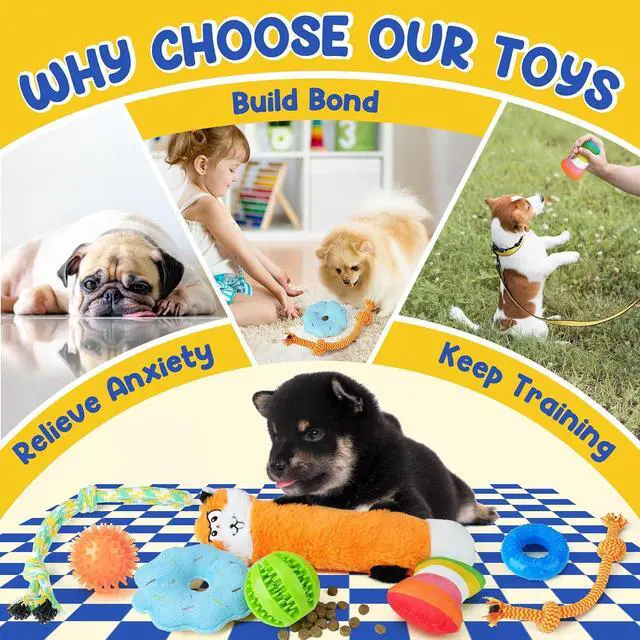 Alt view image 7 of 7 - Puppy Toys for Teething, 9 Pack Cute Dog Chew Toys for Small Dogs | Tough Plush, Treat Ball & Ropes, Squeaky Toys with Crinkle, Keep Dogs Busy for Boredom, Tug of War, Suitable for Small Breed