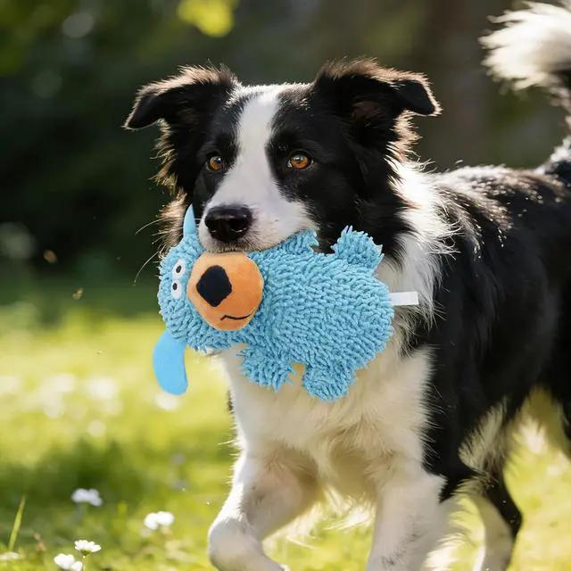 Alt view image 5 of 5 - Dog Squeaky Toy, 7.08 in Cute Puppy Plush Toy with Short Mop Velvet Interactive Dog Toy for Small and Medium Dogs Chewing Teeth Grinding Playing (Blue)