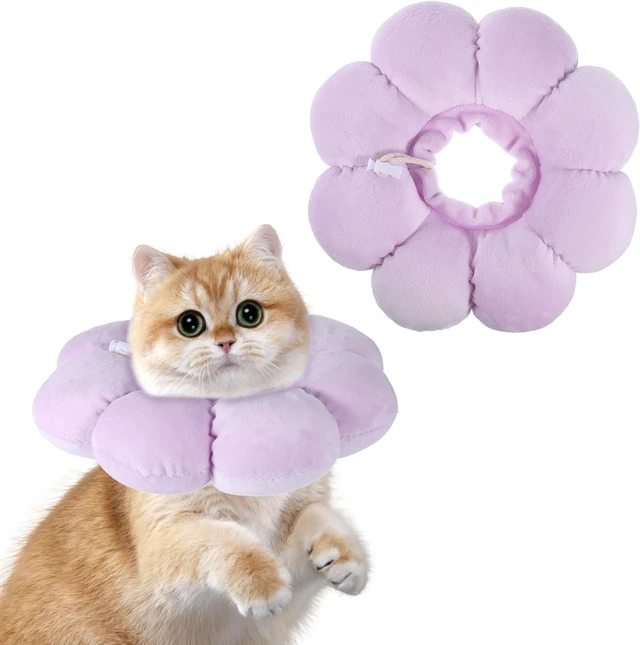 Main image of Cat Cone Collar Adjustable Cat Recovery Collar Soft Cone Purple | Cute Cats Collars, After Surgery, Kitten Recovery Cones, to Stop Licking, Pet Elizabethan Collars