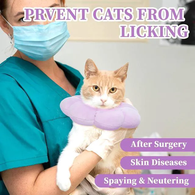 Alt view image 3 of 6 - Cat Cone Collar Adjustable Cat Recovery Collar Soft Cone Purple | Cute Cats Collars, After Surgery, Kitten Recovery Cones, to Stop Licking, Pet Elizabethan Collars