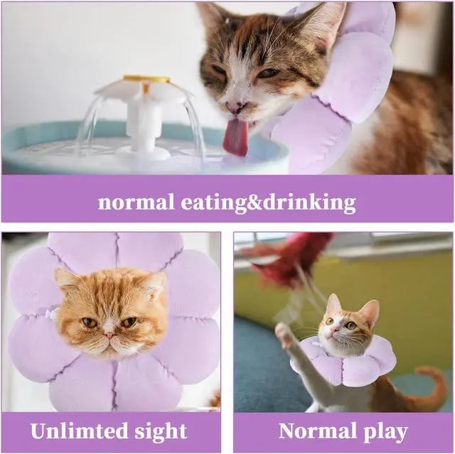Alt view image 4 of 6 - Cat Cone Collar Adjustable Cat Recovery Collar Soft Cone Purple | Cute Cats Collars, After Surgery, Kitten Recovery Cones, to Stop Licking, Pet Elizabethan Collars