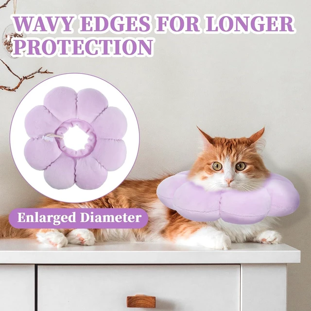 Alt view image 5 of 6 - Cat Cone Collar Adjustable Cat Recovery Collar Soft Cone Purple | Cute Cats Collars, After Surgery, Kitten Recovery Cones, to Stop Licking, Pet Elizabethan Collars