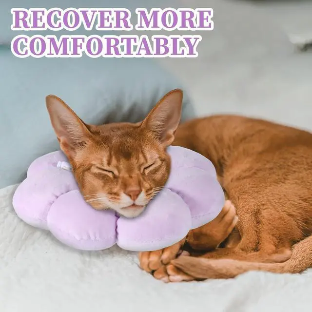 Alt view image 6 of 6 - Cat Cone Collar Adjustable Cat Recovery Collar Soft Cone Purple | Cute Cats Collars, After Surgery, Kitten Recovery Cones, to Stop Licking, Pet Elizabethan Collars