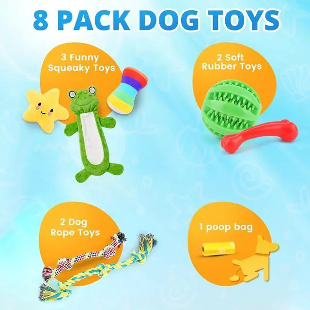 Alt view image 2 of 7 - 8 Pack Puppy Toys for Small Dogs, Luxury Dog Chew Toys with Squeaky Plush Toys, Rope Toys and Ball, Teething Toys for Puppy Supplies