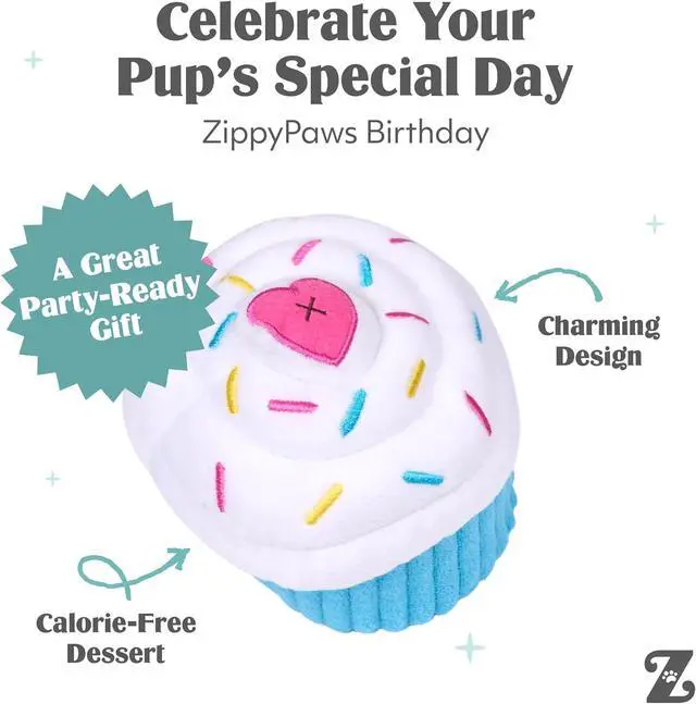 Alt view image 3 of 7 - Birthday Cupcake- Dog Squeaky Toys to Keep Them Busy, Funny Food Plush for Small, Medium, & Large Dogs, Cute Stuffed Puppy Toy, Pet Products, Gift for Dogs of All Breeds, Soft & Cuddly- Blue