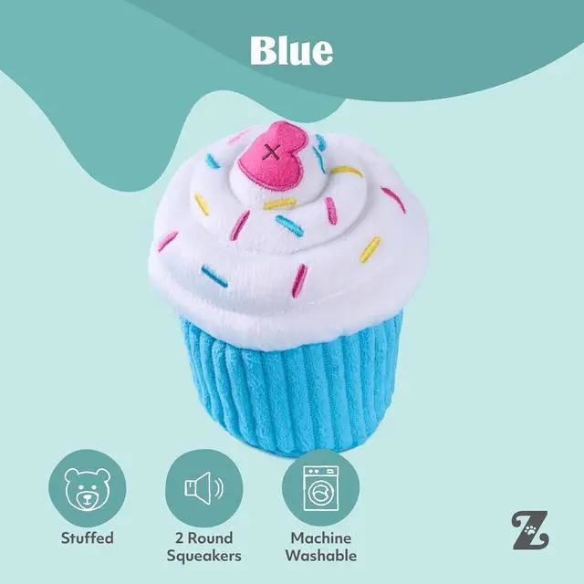 Alt view image 4 of 7 - Birthday Cupcake- Dog Squeaky Toys to Keep Them Busy, Funny Food Plush for Small, Medium, & Large Dogs, Cute Stuffed Puppy Toy, Pet Products, Gift for Dogs of All Breeds, Soft & Cuddly- Blue