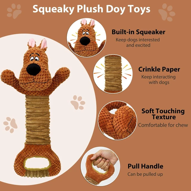 Alt view image 2 of 7 - Squeak Plush Dog Toys Interactive Tug of War Puppy Toys with Crinkle Paper, Large Dog Chew Toy Pull Pet Toy for Small, Medium and Large Dogs