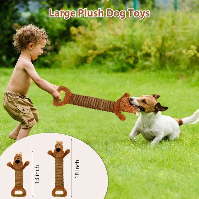 Alt view image 3 of 7 - Squeak Plush Dog Toys Interactive Tug of War Puppy Toys with Crinkle Paper, Large Dog Chew Toy Pull Pet Toy for Small, Medium and Large Dogs