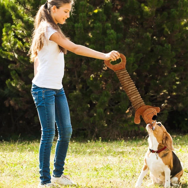 Alt view image 7 of 7 - Squeak Plush Dog Toys Interactive Tug of War Puppy Toys with Crinkle Paper, Large Dog Chew Toy Pull Pet Toy for Small, Medium and Large Dogs