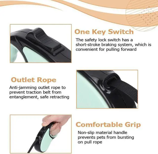 Alt view image 3 of 6 - Retractable Dog Leash - Tangle Free - Heavy Duty - Strong Nylon for Small, Medium and Large Dogs - Dog Walking Leash - One Button Break and Lock - No Tangle Anti-Slip Handle (Green)