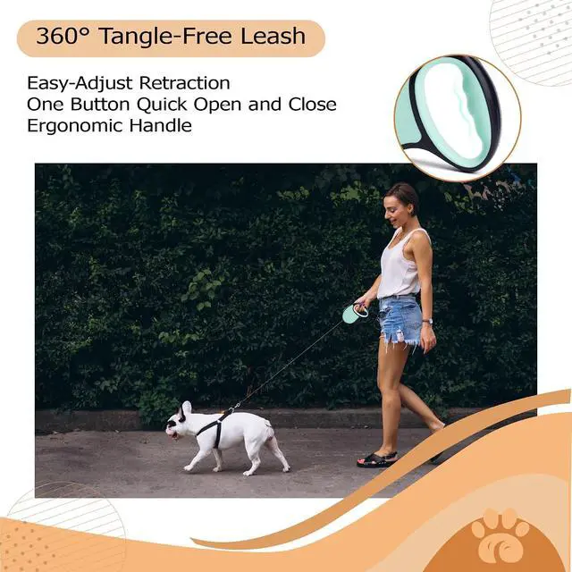 Alt view image 2 of 6 - Retractable Dog Leash - Tangle Free - Heavy Duty - Strong Nylon for Small, Medium and Large Dogs - Dog Walking Leash - One Button Break and Lock - No Tangle Anti-Slip Handle (Green)