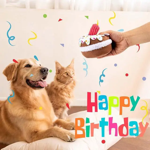 Alt view image 2 of 6 - Dog Birthday Toy, Birthday Cake Toys for Puppy Gifts, Squeaky Plush Dog Toys | Perfect for Birthday Party, Interactive Play, Suitable for Small Medium Breed Dogs