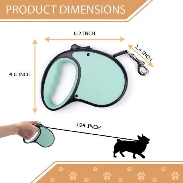 Alt view image 4 of 6 - Retractable Dog Leash - Tangle Free - Heavy Duty - Strong Nylon for Small, Medium and Large Dogs - Dog Walking Leash - One Button Break and Lock - No Tangle Anti-Slip Handle (Green)
