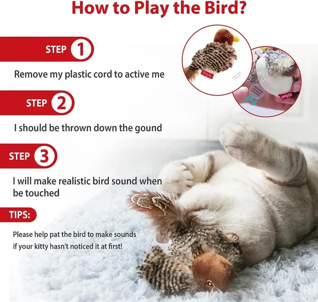 Alt view image 3 of 7 - GiGwi Interactive Cat Toys Squeaky, Stimulated Chirping Bird Toy Making Noise,Automatic Chirp Bird Cat Toy with Feather Tail, Melody Chaser Play and Squeak Kitten Toy for Boredom | Interactive Cat Toy