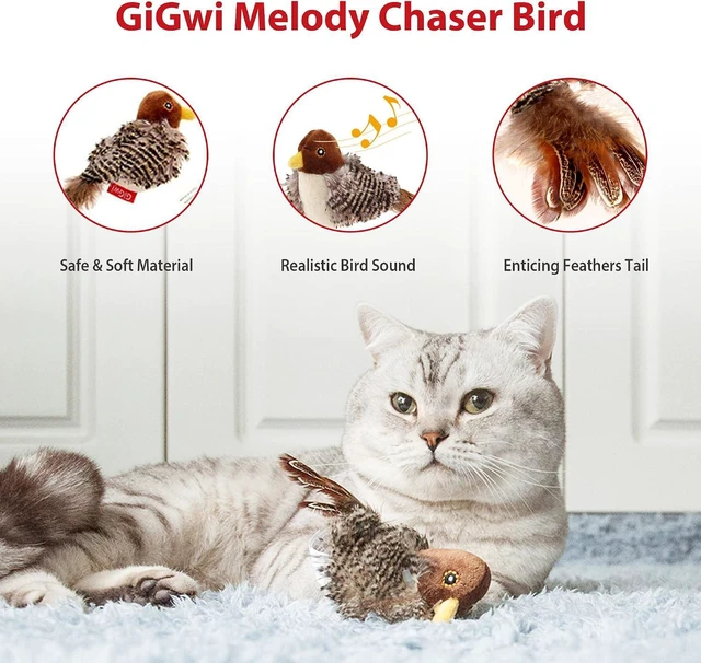 Alt view image 4 of 7 - GiGwi Interactive Cat Toys Squeaky, Stimulated Chirping Bird Toy Making Noise,Automatic Chirp Bird Cat Toy with Feather Tail, Melody Chaser Play and Squeak Kitten Toy for Boredom | Interactive Cat Toy