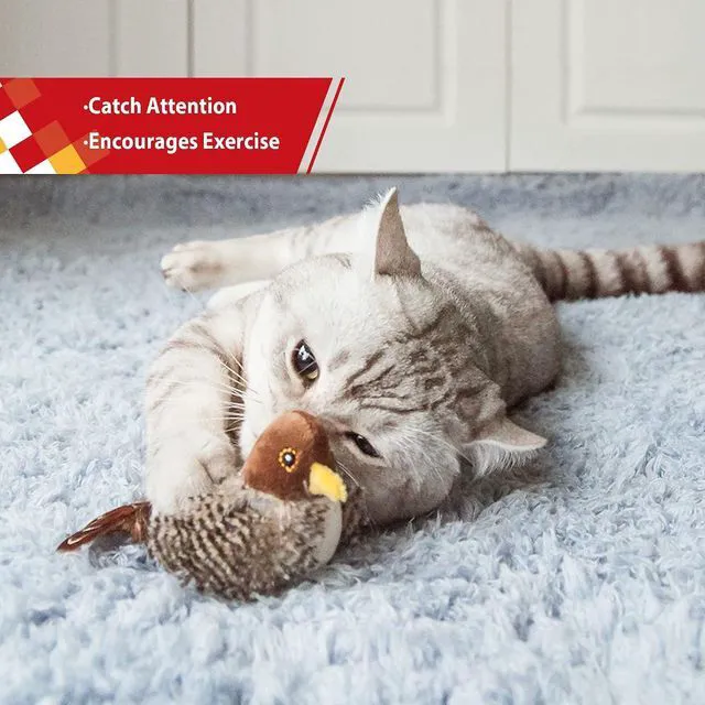 Alt view image 7 of 7 - GiGwi Interactive Cat Toys Squeaky, Stimulated Chirping Bird Toy Making Noise,Automatic Chirp Bird Cat Toy with Feather Tail, Melody Chaser Play and Squeak Kitten Toy for Boredom | Interactive Cat Toy
