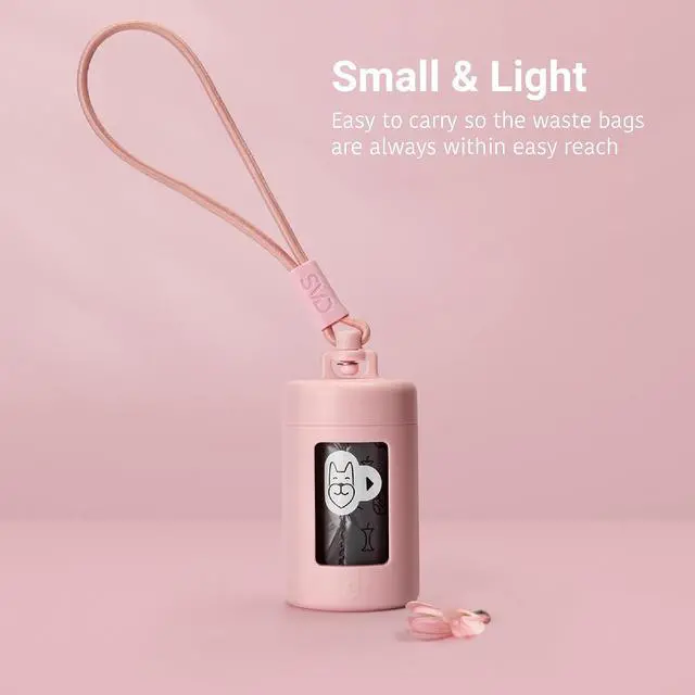 Alt view image 4 of 7 - Retractable Dog Poop Bag Dispenser and Waste Bag Holder Kit - Pink | Lightweight, Stretchy Strap Fits Any Dog Leash, Leak-Proof Bag Starter Roll Included, Dog Essentials for Walking and Travel