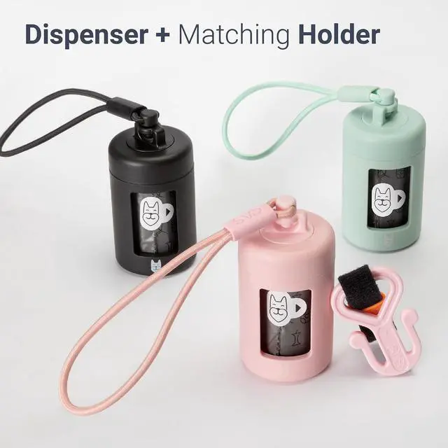 Alt view image 5 of 7 - Retractable Dog Poop Bag Dispenser and Waste Bag Holder Kit - Pink | Lightweight, Stretchy Strap Fits Any Dog Leash, Leak-Proof Bag Starter Roll Included, Dog Essentials for Walking and Travel