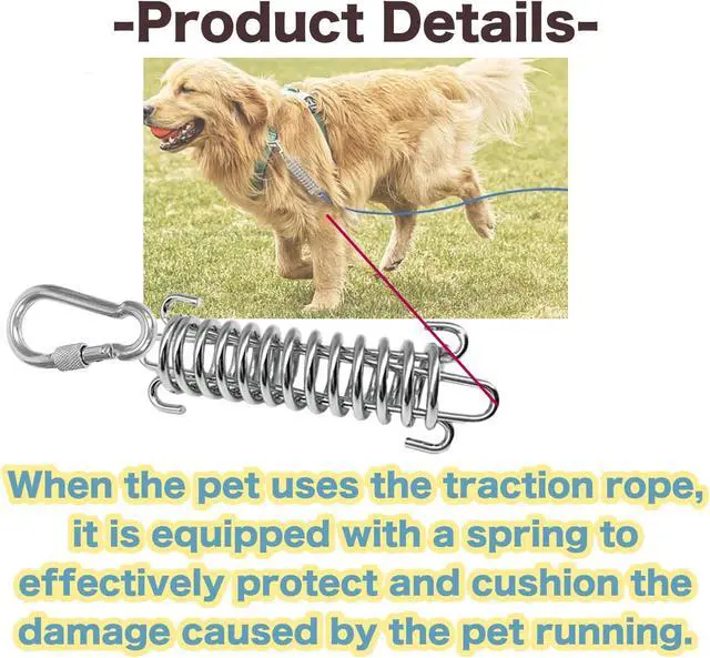 Alt view image 3 of 6 - 2 Pack Metal Bungee Leash Extension for Large Dogs, Tie Out Cable Attachment, Shock Absorbing Leash Spring for Training, Running