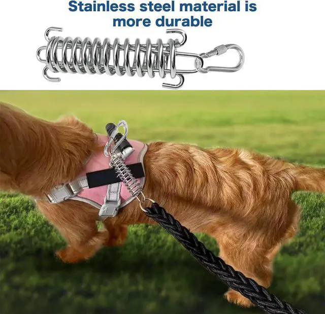 Alt view image 5 of 6 - 2 Pack Metal Bungee Leash Extension for Large Dogs, Tie Out Cable Attachment, Shock Absorbing Leash Spring for Training, Running
