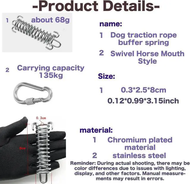 Alt view image 6 of 6 - 2 Pack Metal Bungee Leash Extension for Large Dogs, Tie Out Cable Attachment, Shock Absorbing Leash Spring for Training, Running