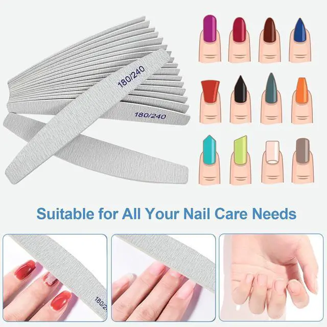 Alt view image 2 of 7 - Nail Files (12 Pack), 180/240 Grit Wooden Emery Board Nail File Double Sided Wood Emory Fingernail Files for Natural Nails Professional Reusable Manicure Pedicure Curved