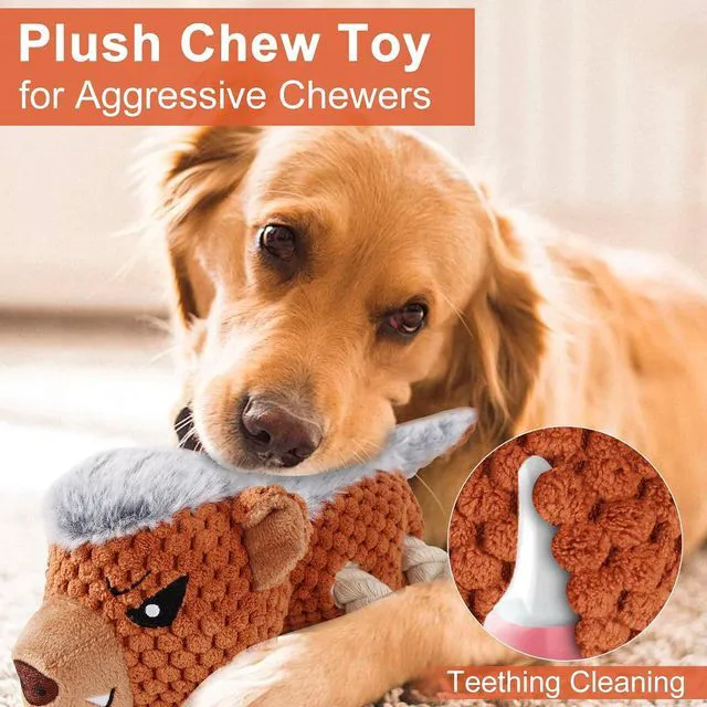 Alt view image 3 of 7 - Dog Toys - Squeaky Interactive Plush Dog Toy with Rope, Chew Toy for Large Dogs, Small Dogs & Puppies - Tug of War Dog Toy for Aggressive Chewers, Pet Toys for Dogs