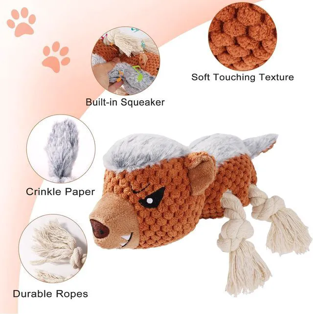 Alt view image 2 of 7 - Dog Toys - Squeaky Interactive Plush Dog Toy with Rope, Chew Toy for Large Dogs, Small Dogs & Puppies - Tug of War Dog Toy for Aggressive Chewers, Pet Toys for Dogs