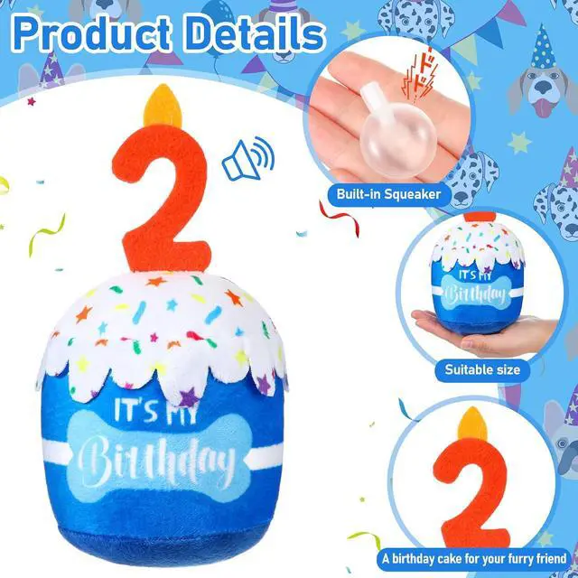 Alt view image 2 of 6 - Dog Birthday Cake Toy Squeaky Plush Toy for Girl Boy Gifts, Chew Accessories for Dog Birthday Party Decor Favor for Large, Medium and Small Dogs(2nd,Blue)