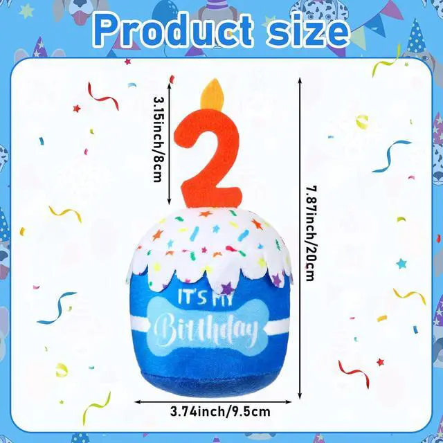 Alt view image 3 of 6 - Dog Birthday Cake Toy Squeaky Plush Toy for Girl Boy Gifts, Chew Accessories for Dog Birthday Party Decor Favor for Large, Medium and Small Dogs(2nd,Blue)