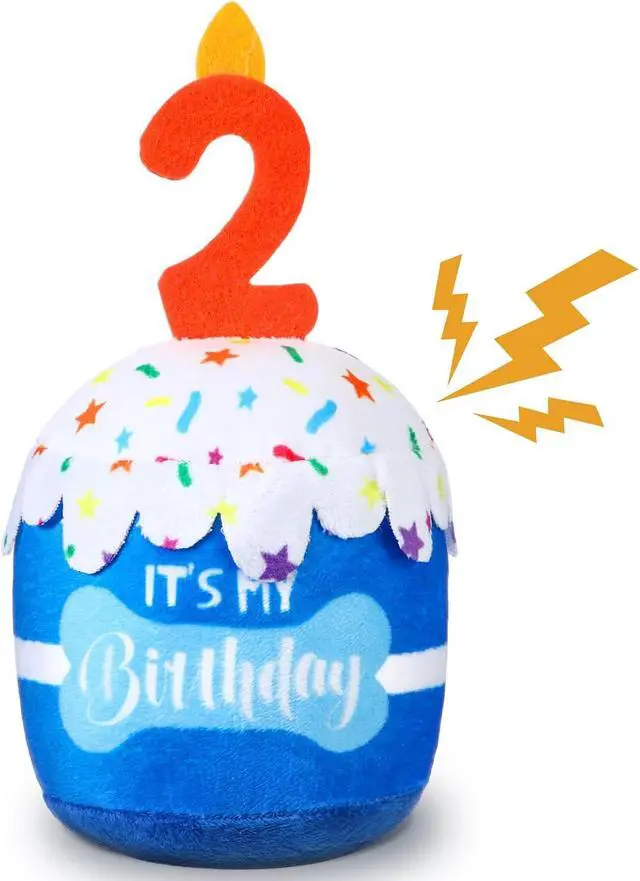 Alt view image 6 of 6 - Dog Birthday Cake Toy Squeaky Plush Toy for Girl Boy Gifts, Chew Accessories for Dog Birthday Party Decor Favor for Large, Medium and Small Dogs(2nd,Blue)