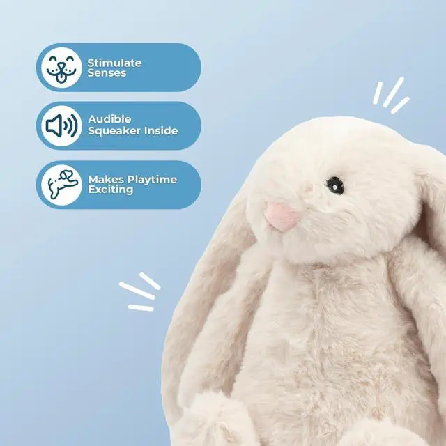 Alt view image 2 of 6 - Bunny Buddy Squeaky Plush Dog Toy - Beige, Small | Soft Plush, Squeaks & Crinkles, Perfect for Moderate Chewers, Toss & Fetch Play, Stress & Anxiety Reliever, Ideal Gift Toy