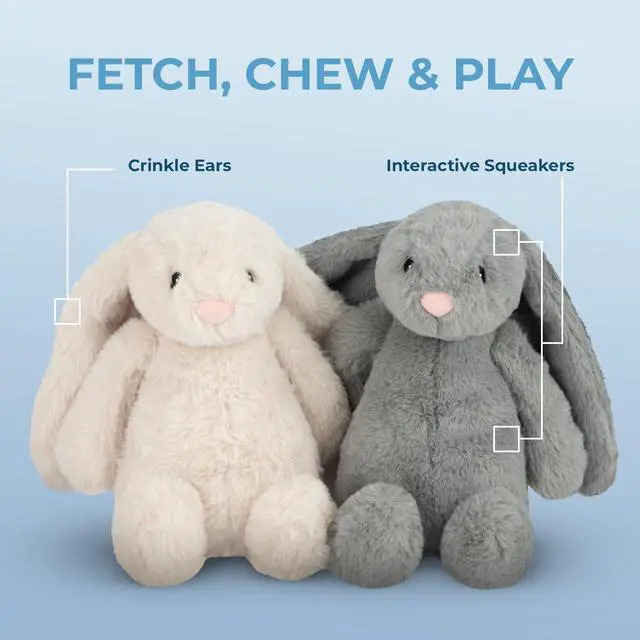 Alt view image 3 of 6 - Bunny Buddy Squeaky Plush Dog Toy - Beige, Small | Soft Plush, Squeaks & Crinkles, Perfect for Moderate Chewers, Toss & Fetch Play, Stress & Anxiety Reliever, Ideal Gift Toy