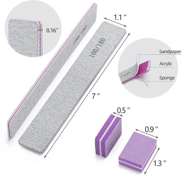 Alt view image 2 of 7 - 25 Pcs Nail Files for Acrylic Nails and 50 Pcs Mini Buffer Block File, 100/180 Grit Nail Buffer Double Sides Emery Boards Fingernail Files